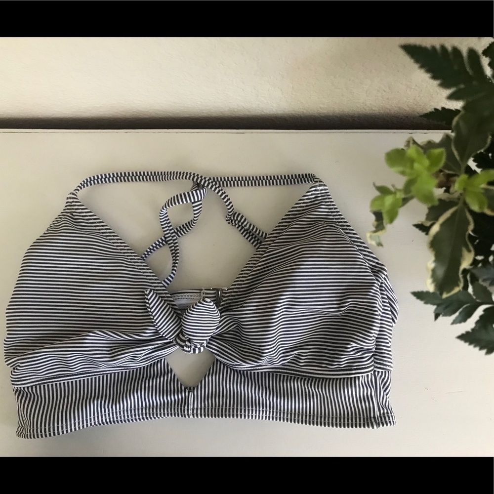 Striped front tie bikini top